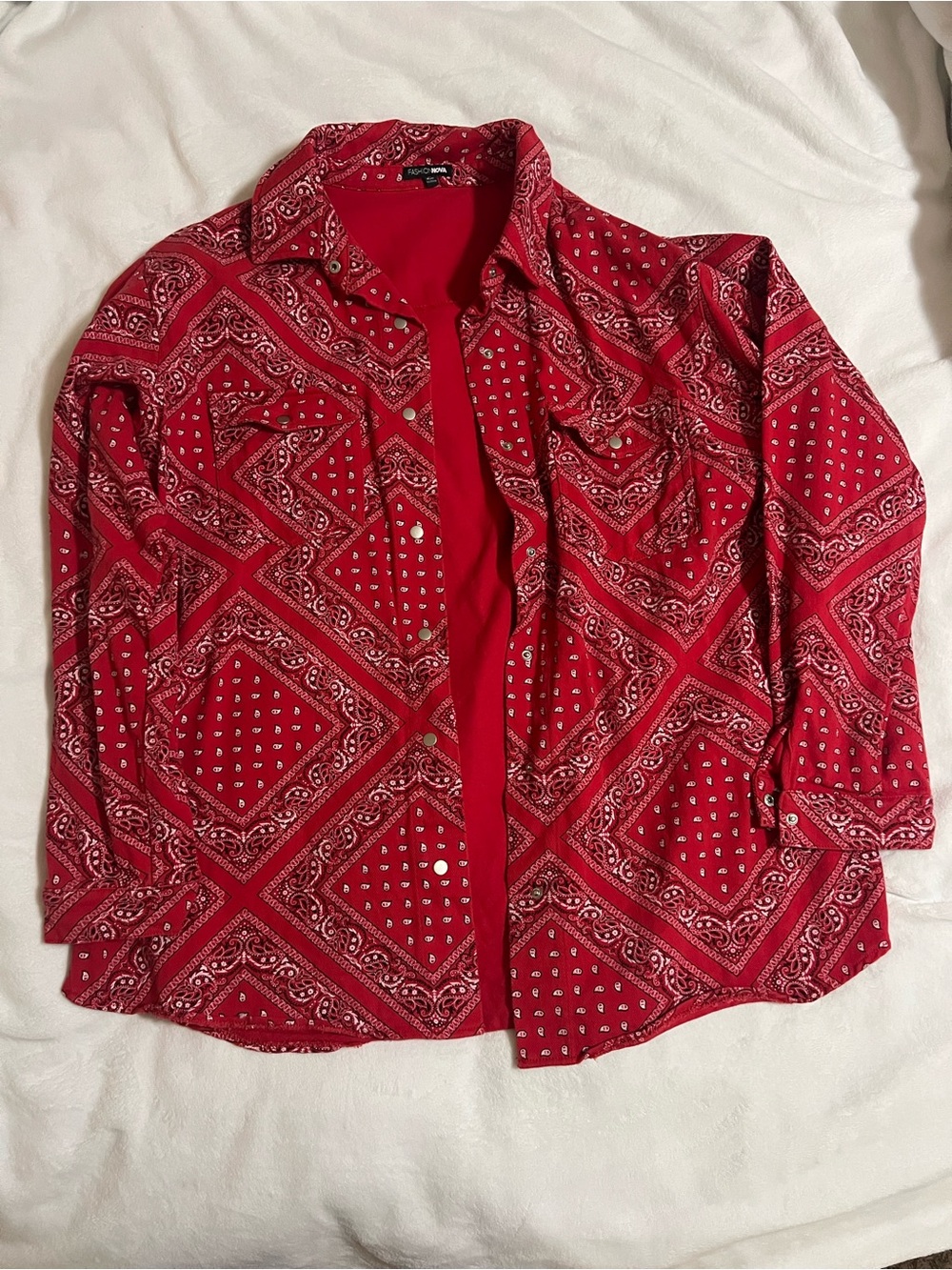 Red Bandana Print Jean Jacket Size Large - FashionNova